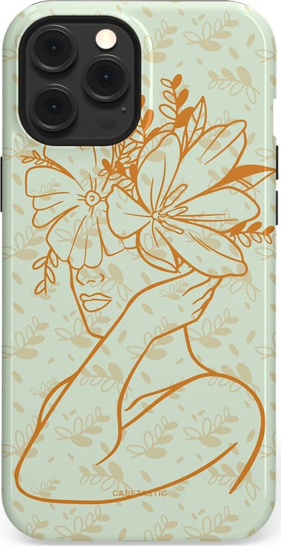 Casetastic hoesje geschikt voor Apple iPhone 12 Pro Max - MagSafe - Dubbellaagse bescherming - Minimal Bloom - Fashion Case - Crème Lichtgrijs