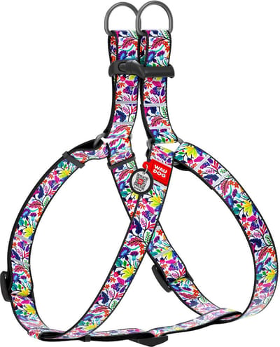 WAUDOG Magic Flowers Harnas / Hondentuigje - Nylon - Gratis QR-tag - Breedte: 15 mm - Borstomtrek: 40 - 55 cm (GELIEVE ALVORENS BESTELLEN OPMETEN)