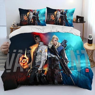 3D VALORANT Game Gamer Cartoon Dekbedovertrek Beddengoedset, Dekbedovertrek Bedset Dekbedovertrek Kussensloop, King Queen Maat Beddengoedset Jongens 70x133cm 2pcs