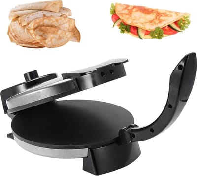 Platbrood Machine - Roti Chapati Maker - Thuis Gerechten Maken - Dubbelzijdig Verwarmen - 25 cm Plaat - Zilverkleurig