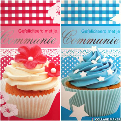 6 Luxe Communie Wenskaarten - Kaart Wens Kaart Communie Plechtig Kerk Christelijk - Communion Kommunion - Eerste Communie - 16.2x11.5cm - 2 Motieven - Cupcake - Jongen Meisje - Met Envelop - Art of Cards