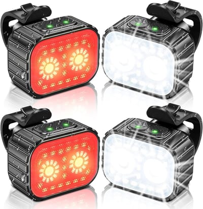 USB Oplaadbare Fietsverlichting Set – LED Voorlicht & Achterlicht – Waterbestendig – 6 Lichtmodi – Voor Racefiets, MTB & Stadsfiets