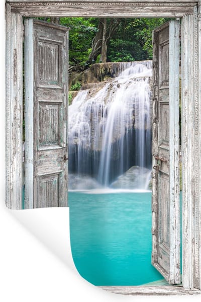 Muurstickers - Sticker Folie - Doorkijk - Waterval - Natuur - Landschap - 20x30 cm - Plakfolie - Muurstickers Kinderkamer - Zelfklevend Behang - Zelfklevend behangpapier - Stickerfolie