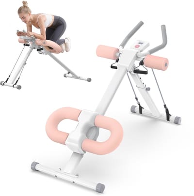 WARMOUNTS Multifunctionele Opvouwbare Buikspiertrainer – LCD-scherm, 5 Hoogte-instellingen & 2 Kantelhoeken, Ergonomisch, tot 200 kg, Roze