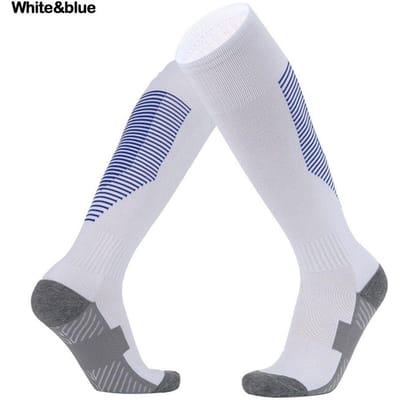 1 Paar Lange Knie Voetbalsokken Kinderen Jongens Meisjes Gestreept Voetbal Sokken Handdoek Bodem Antislip Sportsokken white