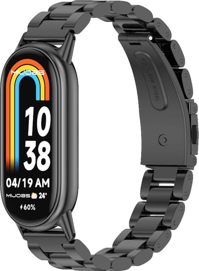 By Qubix - Stalen schakelband - Zwart - Geschikt voor Xiaomi Smart Band 8 / 9 / 10
