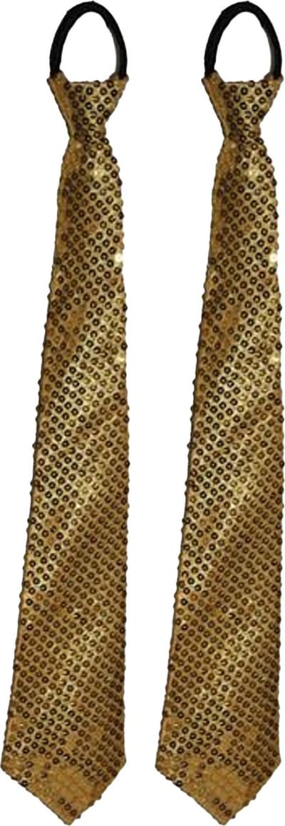 Funny Fashion Carnaval verkleed stropdas met glitter pailletten - 2x - goud - polyester - heren/dames