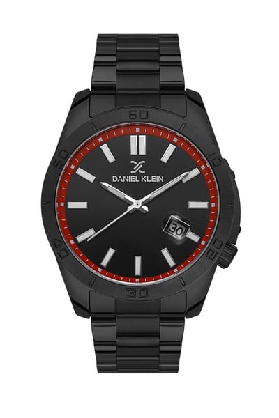 Daniel Klein DK.1.13516-5 - Horloge - Analoog - Mannen - Heren - stalen band - Metaal - Rond - Datumaanduiding - Streepjes - Zwart - Rood