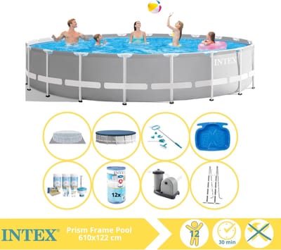 Intex Prism Frame Zwembad - Opzetzwembad - 610x122 cm - Inclusief Onderhoudspakket, Filter, Onderhoudsset en Voetenbad