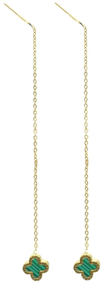 Oorbellen Pull Through - RVS - 8 cm - Goudkleurig en Groen