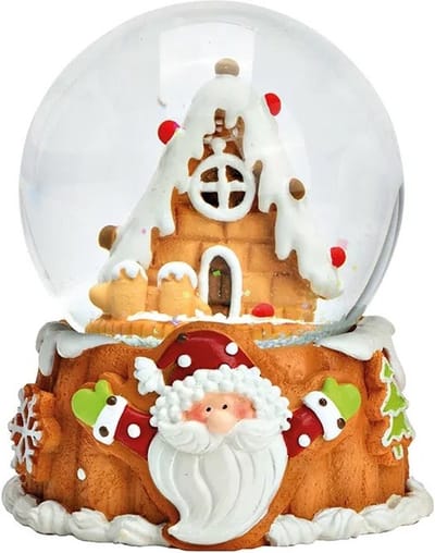 Wurm - Sneeuwbol - Gingerbread huisje- Voet met kerstman - Kerstcadeau - Kerstmis - Kerstdecoratie - Ø 7 x 9cm - Polyresin/glas