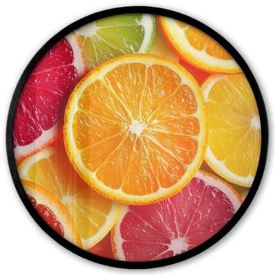Poster in lijst Rond - Fotolijst 40x40 cm - Posters - Fruit - Kleurrijk - Close up - Ronde posterlijst zwart - Decoratie - Wanddecoratie woonkamer - Muurdecoratie slaapkamer