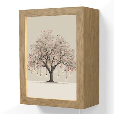Wandlamp 15x20 cm - Oplaadbaar - Lichtboom - Winter - Kerst - Meerkleurig - Wandlampen binnen woonkamer - Slaapkamer lamp met kabel - Decoratieve nachtlamp - Vloerlamp snoer