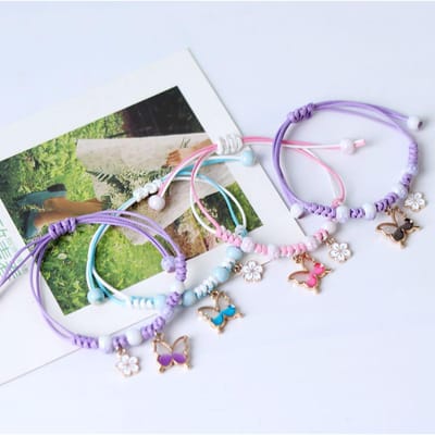 Bohemian Vlinder Bloem Armbanden Voor Vrouwen Meisjes Handgemaakt Paars Blauw Roze Kralen Gevlochten Touw Ketting Armband Bangles BFF Cadeau gray