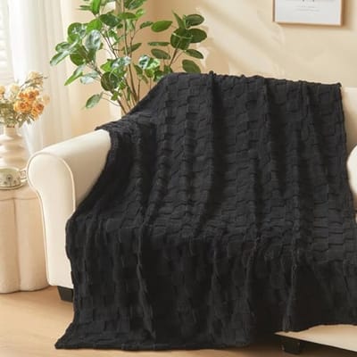 Zachte plaid zwart, premium flanel fleece deken 3D geruit voor alle seizoenen (50 x 70 inch)