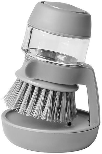 Afwasborstel met zeepdispenser - Inclusief houder - Navulbaar - Zeephandborstel - Grijs, 1 st.