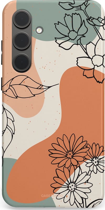 Casetastic hoesje geschikt voor Samsung Galaxy S24 Plus - Dubbellaagse bescherming - Lijnenspel Botanisch - Fashion Case - Crème Saliegroen Perzik