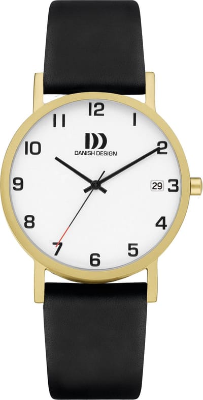 Danish Design Rhine NMBRS - Horloge Heren - Zwart/Goud - Luxe - Analoog - Rond - Leer - 35 mm - Quartz