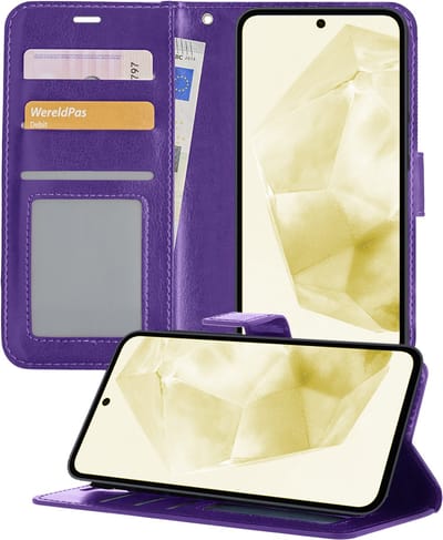 Hoesje - Met Pasjeshouder - Geschikt voor Samsung Galaxy A35 - Luxe Bookcase Portemonee - Flip Case - Kunstleer Book Case - Flipcase - Book Cover - Walletcase - Portemonneehoes - Telefoonhoesjes - Paars
