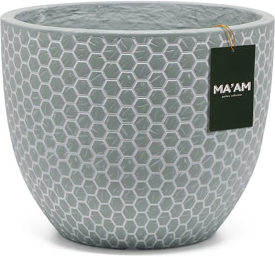MA'AM Pottery Mila bloempot - D24xH20 - groen - Botanische hexagon plantenpot - Urban Jungle sierpot - Buiten / Binnen