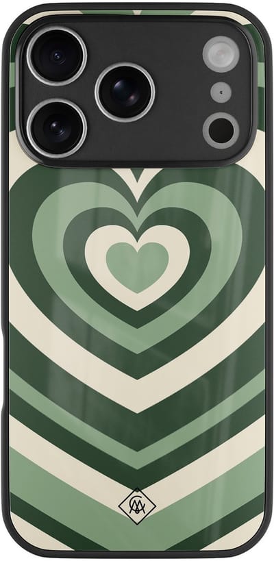 Casimoda® hoesje - Geschikt voor iPhone 17 Pro Max - Hart Swirl Groen - Luxe Hard Case Zwart - Backcover telefoonhoesje - Groen