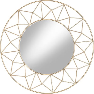 Decoratieve ronde wandspiegel met goudkleurig metalen frame en blauw marmereffect