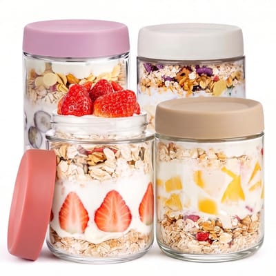 Dailygoods- Havermoutcontainer 500ml - Overnachting Pot - Voedselveilig Glas - Deksel - BPA-vrij - Eenvoudig te gebruiken - Voedselopslagpot