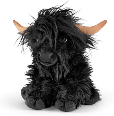 Highland Koe Knuffel - Boerderij Knuffel Dier - Knuffelen en Spelen - Met Geluid - 9 Inch - Zwart
