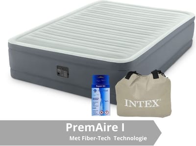 Intex PremAire I - Luchtbed - 2 Persoons - Inclusief Ingebouwde Pomp, Draagtas en Reparatieset - 203x152x46 cm - PVC - Grijs