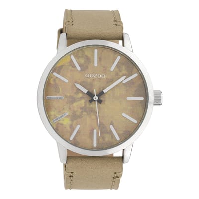OOZOO Timepieces - Zilverkleurige horloge met zand leren band - C10000