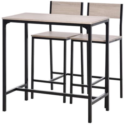 Barkrukset 3-delig, inclusief 1 tafel en 2 stoelen, tafel- en stoelcombinatie, geschikt voor keuken, eetkamer en bar, 89 x 45 x 87 cm, zwart, staal.