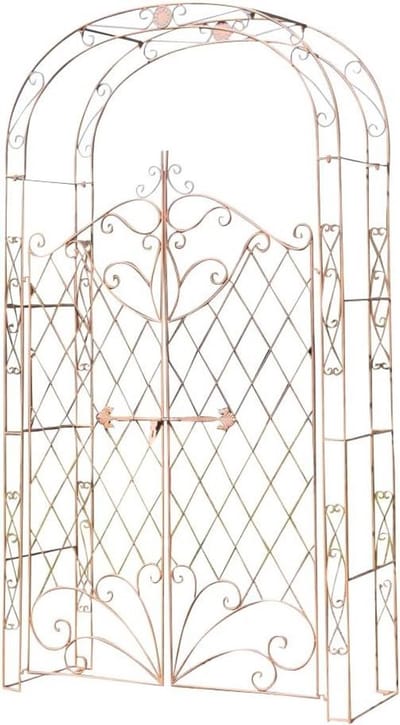 Rozenboog met Poort - Klimplant Steun - Tuin Decoratie - Handgemaakt IJzer - 220 cm Hoog - Antiek Bruin
