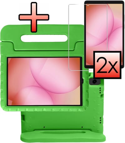 Hoes - Geschikt voor Samsung Galaxy Tab A11 - Met 2x Screenprotector - Kinderhoes Shockproof Bumper - Kidsproof Case - Tablet Hoesje - Kinder Cover - Groen