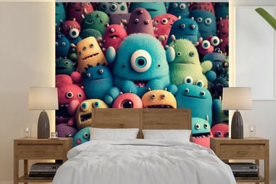 Behang - Fotobehang Kids - Monster - Regenboog - Design - Meiden - Jongens - Breedte 240 cm x hoogte 240 cm
