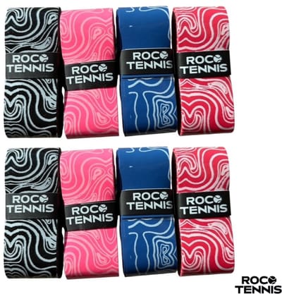 8 stuks | Roco Tennis Overgrips | Antislip | Dry | Zweetabsorberend | Uniek Patroon | Tennis | Padel | Badminton | Squash | Overgrip | Tennisgrips | Soft | Zacht | Multicolor