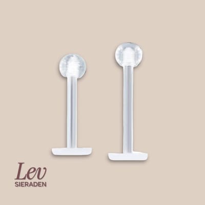 Lev Sieraden - 1.2 x 6 mm Bioplastic labret met 3mm ball - transparant - Retainer piercing - PTFE - Bioflex