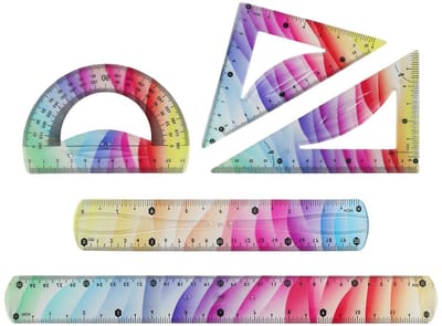 Set van 5 Flexibele Linialen en Geometrische Hoekmeter, Ideaal Tekenmateriaal voor Studenten en Docenten, Kleurige Tekenhulpmiddelen van 20 cm en 30 cm