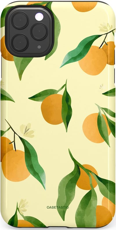 Casetastic Hoesje Geschikt voor Apple iPhone 11 Pro Max - Stijlvolle Beschermende Duo-layer Case - Bladrijke Sinaasappel