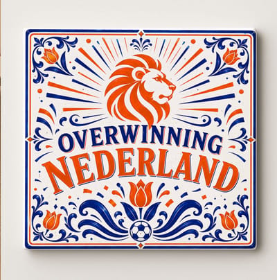 Nederland Overwinning Decoratieve Keramische Tegel – Nederlandse Voetbal Fan Wandtegel – Oranje Blauw Holland Supporter Cadeau