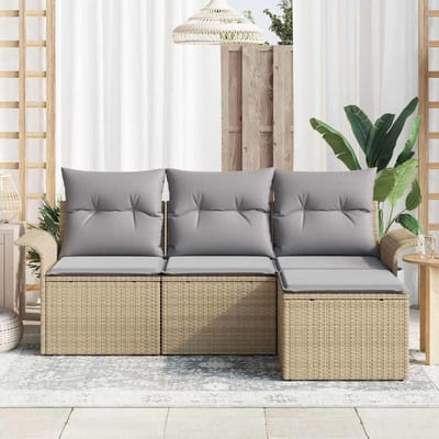 vidaXL - Bankstel - 4 - st - 4-Aantal - zitplaatsen - Beige - poly - rattan