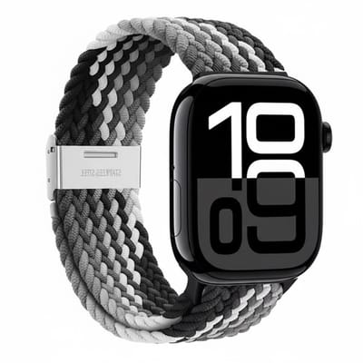 Gemengde kleur nylon horlogebandje geschikt voor Apple Watch dames en heren 42mm (serie 1 / 2 / 3) / 44 mm / 45 mm / 46 mm (serie 10 / 11) / 49 mm (Ultra / Ultra 2) , elastisch gevlochten smartwatch bandje zonder gesp, stretch vervangend bandje