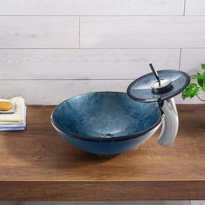Glazen Wastafel - Mini Wasbak - Badkamer Vernieuwen - Inclusief Kranenset - 30cm Diameter - Helder