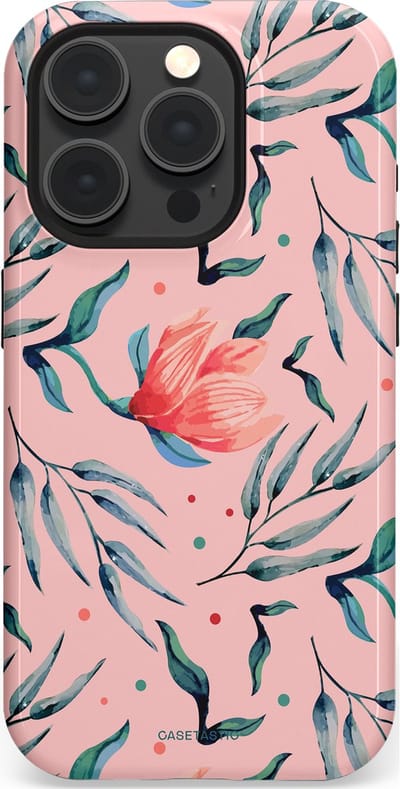 Casetastic hoesje geschikt voor Apple iPhone 15 Pro - MagSafe - Dubbellaagse bescherming - Roze Bloemen en Takken - Fashion Case - Lichtroze Zilver Perzik
