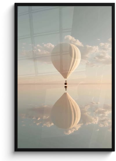 Poster in lijst - Fotolijst 80x120 cm - Posters - Luchtballon - Wolken - Water - Blauw - Posterlijst zwart - Decoratie - Wanddecoratie woonkamer - Muurdecoratie slaapkamer