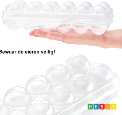 *** Eierdoos Transparant - Kunststof - 12eieren - Koelkast - 27x9cm - Opbergbox - van Heble® ***