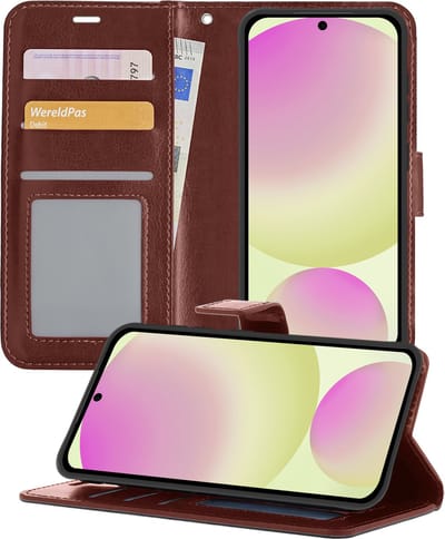 Hoesje - Met Pasjeshouder - Geschikt voor Samsung Galaxy S24 FE - Luxe Bookcase Portemonee - Flip Case - Kunstleer Book Case - Flipcase - Book Cover - Walletcase - Portemonneehoes - Telefoonhoesjes - Bruin