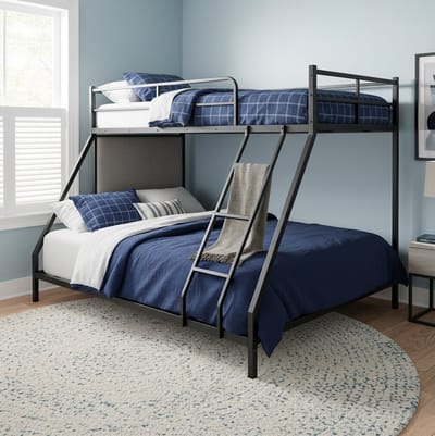 FloraGrace Stapelbed 140x200 cm - Metalen Bedframe met Ladder en Valbeveiliging - Twee Slaapplaatsen - Voor Volwassenen - Zwart - Zonder matras