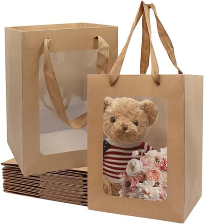 Set van 10 Kraft Papieren Cadeautassen met Handvatten voor Feestelijke Geschenken, Snoep en Koekjes
