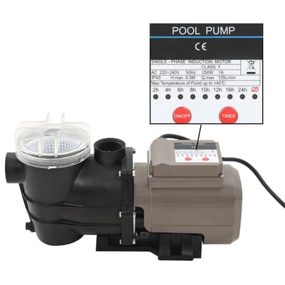vidaXL - Zwembadpomp - met - timer - 0,25 - pk - 8000 - L/u - zwart