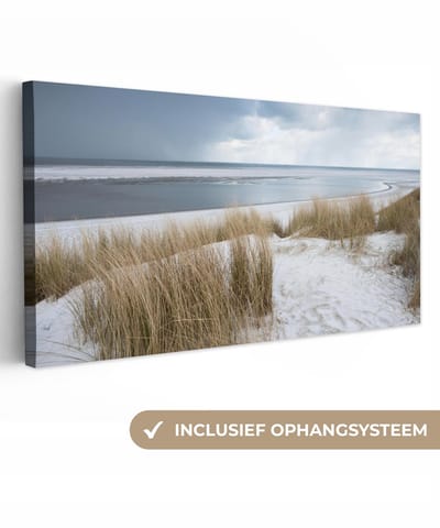 Canvas schilderij 300x140 cm - Wanddecoratie Noordzee - Duinen - Water - Muurdecoratie woonkamer - Slaapkamer decoratie - Kamer accessoires - Schilderijen op canvas